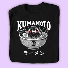 a black tshirt with an image of a ramen bowl and chopsticks