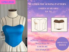 UPDATED! Sewing instructions is updated. Detailed sewing pictures are added! Classic Elegance Bustier A digitized bustier pattern ready to use! This is a PDF digital download sewing pattern could be printed at home on a home printer or if your printer could manage, there is an A3 format option. All the pattern files has an individual layer for each size so you can choose the layer assigned to selected size and print. That's it! You can print just your size or multiple sizes of your choices to save ink and time. Also, you will have detailed sewing instruction with haute couture sewing techniques! The pattern include 5 sizes : XS to XL Files included: - A4 printable pattern ( for A4 size printers and paper) -A3 printable pattern (to be able to print without joining the pattern pieces) -US le Haute Couture Sewing, Sewing Corset, Bustier Pattern, Bodysuit Pattern, Corset Sewing Pattern, Top Bustier, Corset Pattern, Couture Sewing Techniques, Sewing Design