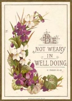 a card with flowers and the words be not weary in well - doing