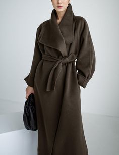 Women's Wool Wrap Coat Long Belted Wool Coat For Fall, Winter Wool Long Coat With Belt, Long Sleeve Wool Coat With Belted Cuffs, Solid Wool Coat With Belted Cuffs, Winter Long Belted Wool Coat, Belted Wool Coat For Fall, Wool Coat With Belted Cuffs, Fall Wool Outerwear With Self Belt, Wool Outerwear With Self Belt For Fall