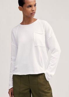 Lightweight Raw Edge Box Sweatshirt | ME+EM Relaxed Fit Raglan Sleeve Tops For Loungewear, Boxy Fit Crew Neck Tops With Ribbed Cuffs, Relaxed Fit Raglan Sleeve Comfortable Top, Sporty Tops With Ribbed Cuffs And Raglan Sleeves, Athleisure Tops With Ribbed Cuffs And Boxy Fit, Relaxed Fit French Terry Athleisure Top, Relaxed Fit French Terry Tops For Athleisure, Casual French Terry Tops For Layering, Stretch Tops With Ribbed Cuffs For Everyday