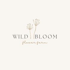 the wild bloom flower farm logo is shown in gold and black on a white background