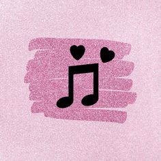 a pink background with a musical note and hearts