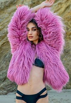 "Dare to stand out in a crown in this fun & electrifying coat. You are bound to attract a lot of attention and positive energy. The \"Shaggy\" is made of the highest quality Mongolian faux fur and is fully lined with plush velour. I guarantee that this coat will keep you warm and cozy on the Playa or at your next Festival. WOMEN'S SHAGGY CROP COAT FEATURES: - 2 zipper pockets on the inner front side panels of the coat - 2 outside pockets - 5\" invisible zipper ID \"secret\" pocket on the ins Crop Coat, Festival Coats, Faux Coat, Chinchilla Fur, Secret Pocket, Cropped Coat, Fluffy Coat, She Is Clothed, Vest Coat