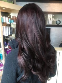 Mahogany Plum Tinted Brown Hair, Dark Black Plum Hair Color, Mahogany Balayage Hair, Black Hair Mahogany Balayage, Burgundy Hair Brunettes, Dark Brown Purple Tint Hair, Subtle Black Cherry Hair, Subtle Burgundy Balayage