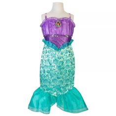 Disney Princess Ariel Dress Costume Dress Up Size 4-6x Pretend Play New Smoke & Pet Free Ariel Dress Costume, Snow Queen Dress, Princess Ariel Dress, Princess Aurora Dress, Disney Princess Dress Up, Ariel Costumes, Little Mermaid Costume, Mermaid Kids, Ariel Dress