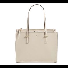 Brand: Kate Spade Style: 'Cedar Street - Small Jensen' Leather Tote Size: 12 ¼"W X 9"H X 5"D Color: Grey Taupe Condition: New With Tags, And Original Dust Bag Kate Spade Workwear Bags With Leather Handles, Kate Spade Work Bags With Leather Handles, Cream Shoulder Bag With Gold-tone Hardware For Work, Kate Spade Bags With Leather Handles For Work, Elegant Tan Satchel For Everyday Use, Classic Cream Satchel For Work, Classic Kate Spade Bag With Gold-tone Hardware, Kate Spade Satchel For Everyday, Classic Kate Spade Shoulder Bag For Office