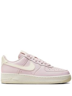 light pink leather grained texture signature Swoosh logo detail logo patch at the tongue contrasting branded heel counter round toe perforated toebox front lace-up fastening padded ankle branded insole signature Air cushioning rubber sole Sneakers Pink, Nike Air Force 1 07, Swoosh Logo, Iconic Bags, Summer Beach Wear, Flat Boots, Ballet Flat Shoes, Ski Wear, Pump Sandals