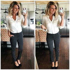 What to Wear to Work // Work Wear // How to Wear Striped Pants // Work Outfit // Summer Work Wear // Professional Work Wear // Non Sheer White Top with Dress Pants and Heels // Summer Fashion #shopthelook #whattowear #whattoweartowork #workwear #howtowear #howto #howtowearstripedpants #workoutfit #summerworkwear #professinalworkwear #nonsheerwhitetop #dresspants #heels #summerfashion Pants Outfit Work, Summer Work Wear, Work Outfits Frauen, Interview Outfits, Business Professional Outfits, Professional Work Outfit, Outfit Work, Summer Work Outfits, Summer Work