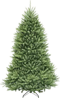 a green christmas tree on a stand with no leaves in front of a white background