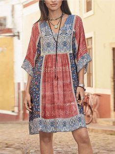 Summer Dress Boho, Moda Hippie, Women Summer Dress, Boho Mode, Boho Styl, Beach Mini Dress, Printed Casual Dresses, Flare Sleeve Dress, Boho Summer Dresses