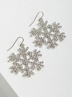 FIT Measures 2” long. . MATERIALS + CARE Base metal. . Imported. DETAILS 1 pair. . Snowflake accent. Rhinestone details. . The best plus size women's rhinestone snowflake earring - silver stone earrings in white. Torrid is your destination for cozy fall and winter clothes to keep you warm and comfortable. Rhinestone Snowflake, Cocktail Earrings, Hoop Charms, Earring Silver, Snowflake Earrings, Floral Hoops, Ear Cuff Earings, Statement Drop Earrings, Winter Snowflakes