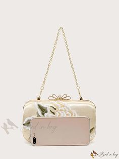 Bird in Bag - Floral Embroidered Chain Box Bag, Ideal for Weddings, Proms, and Parties Elegant Gold Evening Bag With Floral Embroidery, Rectangular Embroidered Evening Bag For Wedding, Gold Embroidered Clutch For Wedding, Gold Rectangular Evening Bag With Floral Embroidery, Party Gold Clutch With Floral Embroidery, Gold Embroidered Clutch For Gift, Gold Floral Embroidery Clutch For Party, Gold Floral Embroidered Clutch For Party, Gold Embroidered Rectangular Evening Bag