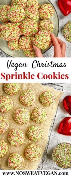 vegan christmas sprinkle cookies on a baking sheet