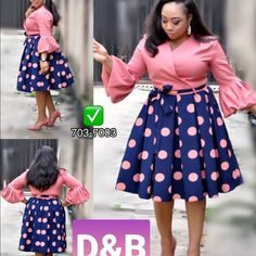 Brand-Turkey. Color Blue And Onion Pink. New With Tag. Knee Length. Available In Size 6,8,12 Womens Polka Dot Dress, Turkey Dress, Short African Dresses, Best African Dresses, African Fashion Skirts, African Wear Dresses, Afrikaanse Mode, Look Plus Size, Look Retro