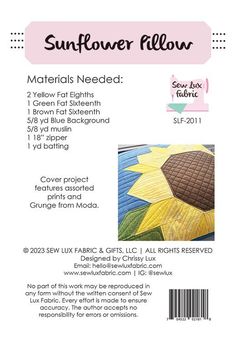 the pattern for sunflower pillow is shown