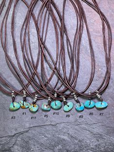 Looking for an easy, lightweight turquoise necklace you can wear all summer?  Found it!  Nuggets of genuine Arizona turquoise hang from double strands of soft, antiqued brown leather.  Finished with a sterling silver hook that's easy on and off and lightweight.  The perfect little boho piece to add to all your casual summer looks. Choose from the selections in the drop-down menu.  **Please note: these are true OOAK pieces of turquoise and it is likely this will be a very limited design so thank you for your understanding.   Thanks so much for stopping by today, and for supporting small, artisan, and handcrafted goods businesses. Arizona Turquoise, Leather Necklace, Summer Looks, Turquoise Necklace, Necklace Etsy, Brown Leather, Arizona, Etsy Accessories, Beaded Necklace