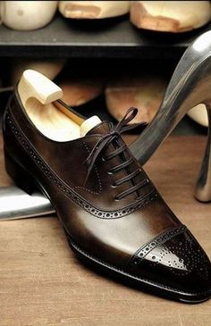 Elegant Dark Brown Cap Toe Brogue Leather Shoes For Men sold by Handmade Envy on Storenvy Gentleman Shoes, Oxford Brogues, Men With Street Style, Brown Oxfords, Brown Shoes, Formal Shoes For Men, Leather Cap, Coffee Brown, Leather Shoes Men