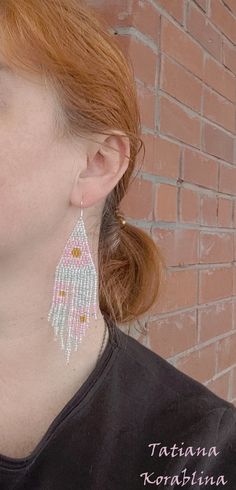 These handmade author's earrings are made of high-quality Czech beads and strong synthetic thread.In these unique earrings I use my author's scheme Vitrage flowers (Stained glass flowers) . Color: clear, mint, pink,orange. I will make these earrings for you in your color. I beg you not to copy my authoring 100% hand made with love! Measurements: Length with hook - near 11 cm( 4,33 inch ),Width -3 cm (1.18 inch) Materials: Silver plated ear hooks Czech glass beads Tytan Thread Whimsical Pink Beaded Earrings, Whimsical Adjustable Beaded Earrings, Handmade Pink Beaded Earrings For Spring, Pink Beaded Dangle Earrings For Spring, Pink Dangle Beaded Earrings For Spring, Spring Pink Dangle Beaded Earrings, Pink Spring Beaded Dangle Earrings, Handmade Whimsical Beaded Drop Earrings, Whimsical Handmade Beaded Drop Earrings