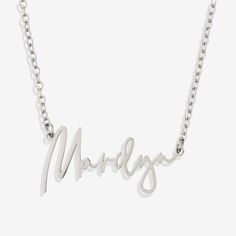 Personaliza esta cadena de 18” (con una opción ajustable de 16” ) con tu nombre, o personalízala para alguien especial para el regalo perfecto. Monroe Name, Timeless Font, Lily Jewelry, Lily Necklace, Word Necklace, Name Necklace Silver, Custom Necklace, Gold Plated Silver, 925 Sterling Silver Jewelry