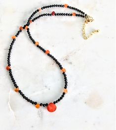 Faceted Carnelian Teardrop Briolette Spinel 24 K Gold Filled - Etsy Orange Necklace With Black Beads For Gift, Gift Necklace With Orange And Black Beads, Handmade Black Carnelian Necklace, Colorful Necklace, Necklace Colorful, Gold Filled Necklace, Black Choker, Gift For Mother, Necklace Black