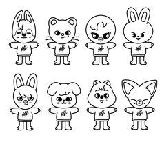 an image of cartoon animals with different expressions on their faces and body parts coloring page