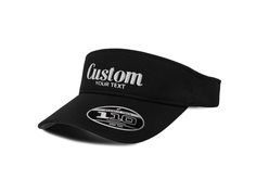 Create your embroidered visor hat. Perfect for golfers, tennis players, birthday trips, bachelor parties, school names, gifts and custom team hats. Bulk discounts available. Custom logos also available through ETSY messaging.  --Due to order volume, mockups are only sent by request and might slow down production time. Please feel free to message us with questions or updates.-- How to Order: 1.Enter your custom main text and an optional text below. Example: Main Text-Coffee. Optional Text- Lover 2. Send us a color you'd like for the Varsity Font thread and we will do our best to match it. 3. For any additional logos, pictures or font changes, send us an Etsy Message. ---------------------- Step into the court or head out into the field with poise with Flexfit 110® Cool & Dry visor. It's got Classic Snapback Visor Hat For Sports Events, Classic Visor Snapback Hat For Sports Events, Visor Hat With Sweatband For Sports Events, Customizable Snapback Hat With Curved Visor, Customizable Trucker Hat With Visor, Customizable Curved Brim Baseball Cap For Sports, Customizable Flat Bill Baseball Cap For Sports, Customizable Black Sports Hat, Adjustable Sports Hats With Custom Logo