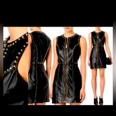 Versace Black Leather Dress With Gold Studs. Dresses Versace, Versace Dresses, Versace Leather, Black Leather Dress, Black Leather Dresses, Versace Dress, Leather Dress, Gold Studs, Versace