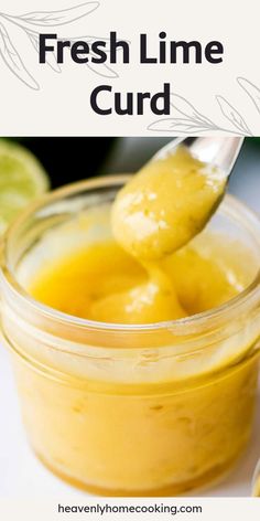 fresh lime curd in a jar with a spoon