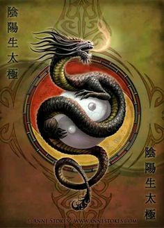 a painting of a black dragon on a red and yellow circle with an intricate design