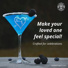 a blue martini with blackberries in it and the words make your loved one feel special