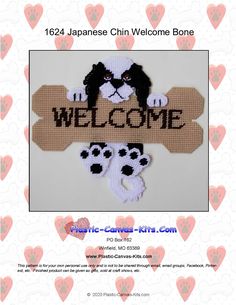 a welcome sign with two dogs on it and hearts in the background for this project