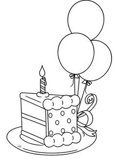 a birthday cake with balloons and a candle on it coloring page for kids to print