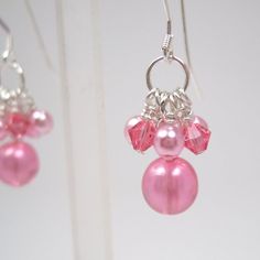 Pink Cluster Dangle Earrings with Sterling by MaryMorrisJewelry, $15.00 Pink Pearl Beaded Earrings, Pink Adjustable Pearl Drop Earrings, Pink Pearl Jewelry With Ear Wire, Adjustable Pink Pearl Drop Earrings, Pink Hypoallergenic Dangle Earrings, Pink Pearl Jewelry With Dangling Beads, Sterling Silver Pink Dangling Bead Earrings, Pink Sterling Silver Dangling Earrings, Elegant Pink Dangling Beads Earrings