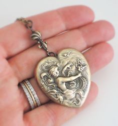 Mermaid Jewelry Mermaid Necklace Heart by chloesvintagejewelry Magical Creature, Mermaid Jewelry, Vintage Mermaid, Bainbridge Island, Nautical Jewelry, Large Heart, Mermaid Necklace, Necklace Heart, Vintage Heart