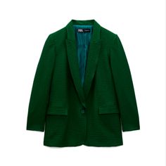 Nwt Zara Green Blazer Jacket Super Cute And Trendy Jacket. Fully Lined, One Button Closure. New With Tags Size S B98 Elegant Green Zara Outerwear, Zara Green Long Sleeve Blazer, Zara Green Long-sleeve Blazer, Chic Green Single Button Blazer, Chic Green Single-button Blazer, Tailored Green Zara Blazer, Zara Tweed Jacket For Spring Formal, Green Button-up Outerwear For Office, Green Tweed Jacket For Work