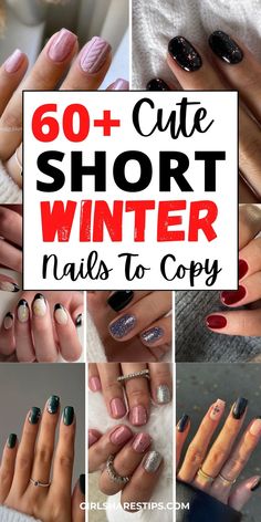 Cute Short Winter Nails, Short Winter Nails, January Nail Colors, Nails January, Nail Polish Colors Winter, January Nail Designs, Winter Nails Gel, Festive Nail Designs, Hard Gel Nails