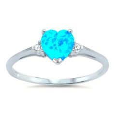 .925 Sterling Silver Light Blue Opal Heart Kids and Ladies ring size 4-12 Heart Cut Ring, Rings Pandora, Heart Promise Rings, Pretty Rings, Engagement Anniversary, Size 10 Rings, Blue Heart, Sterling Silver Bands, Sterling Silver Heart