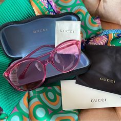 Gucci Pink Gradient Sunglasses , New In Case , Gucci Logo At Lens Top , Gucci Gold Tone Logo At Side Temple Frame , Model Gg0257s, Retro Style , Comes With The Black Soft Velour Style Case , Dust Cloth And Dust Bag For The Glasses . Comes From A Non Smoking Home . Elegant Pink Glass Sunglasses, Gucci Pink Sunglasses With Uv Protection, Pink Gucci Sunglasses With Uv Protection, Luxury Pink Glass Sunglasses, Gucci Pink Sunglasses With Tinted Lenses, Gucci Pink Tinted Sunglasses, Designer Pink Tinted Sunglasses, Elegant Pink Gucci Sunglasses, Chic Pink Gucci Sunglasses