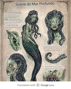 an image of a mermaid with tentacles on it's back and the words siren do mar profundo