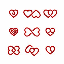 red hearts are arranged in the shape of an infinite love knot