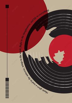 a poster with an abstract design in red, black and beige colors on the cover of a vinyl album