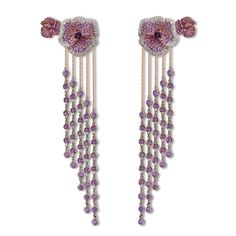 Shop now these pansy flower-inspired earrings encrusted with Pink Sapphires. Crafted in 18K pink gold, this AS29 piece is perfect for everyday wear. Luxury Purple Earrings For Evening, Luxury Flower Drop Earrings For Evening, Luxury Evening Flower Earrings Set, Elegant Pink Amethyst Earrings, Symbol Of Growth, Sapphire Bangle, Amethyst Bangle, White Diamond Necklace, Pink Sapphire Earrings