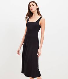 Ponte Seamed Flare Midi Dress Casual Dresses With Straight Neckline For Daywear, Casual Black Dress With Straight Neckline, Black Casual Dress With Straight Neckline, Black Dress With Straight Neckline For Daywear, Fitted Longline Dresses For Daywear, Extra Dresses, Flare Midi Dress, Tall Dresses, Dress Home