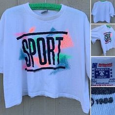 vintage SPORT t-shirt cropped tee neon splatter graphics 80s one size fits most | eBay Short Sleeve Cropped T-shirt With Graphic Print For Sports, 90s Sports T-shirt For Summer, Sporty Logo Print Cropped T-shirt For Spring, White Cropped T-shirt For Sports, Sporty Graffiti Print T-shirt For Sports, 90s Style Spring Cropped T-shirt For Streetwear, Trendy Summer Cropped T-shirt For Sports, Sporty Screen Print Cropped T-shirt For Streetwear, Sporty Cropped T-shirt With Screen Print For Streetwear