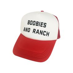 Show the world what you're really into with this Boobies and Ranch trucker hat! ✪ Fits most adults ✪ Adjustable back ✪ Mesh back for comfort ✪ OUR GUARANTEE - If you're not 100% satisfied with our product, return it for a full refund ✪ Great Customer Service - If you have any concerns with your order we are here to help from start to finish Boobies and Ranch Red White Trucker Hat Cap Seether Same Damn Life Funny Humor Idea   Your order will ship within one business day of receiving payment. INTE Retro Red Trucker Hat With Letter Print, Trendy Red 5-panel Hat, Red 5-panel Hat With Letter Print, Red Letter Print 5-panel Hat, Red Trucker Hat With Letter Print And Flat Brim, Silly Clothes, Silly Shirt, Funky Shirts, Hat Fits