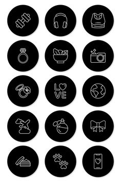 black and white buttons with different icons on them