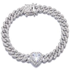 PRICES MAY VARY. 💎Brand: Apzzic Jewelry 💎Measurement: Chain Color:Silver; Heart Color:White; Width:9mm; Length:8inch 💎Material: This Heart Shape Rhinestone Bracelet use high-quality brightly colored gemstones, through the fine diamond-inlaid technology and high-quality environmental protection plating, thicken the sealing glaze, keep it shiny for a long time. 💎Design: Different colors of CZ Stone and unique heart shape rhinestones, which has special meaning. Sparkly cubic zirconia rhinestone Rapper Jewelry, Colored Gemstones, White Bracelets, Rhinestone Choker, Time Design, Cuban Link Chain, Rhinestone Bracelet, Pretty Gift, Cuban Link