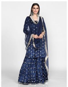 Navy Blue Sharara, Sharara Ideas, Sharara Outfit, Sarara Dress, Mouny Roy, Blue Sharara