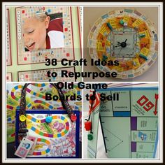 four different pictures with the words 38 craft ideas to repurpose old game boards to sell